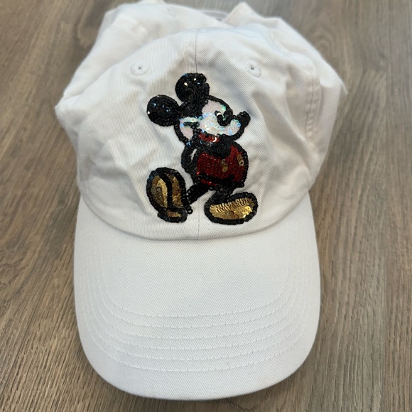 DISNEY PARKS white Baseball hat sequin Mickey Mouse twill adult - Picture 2 of 7